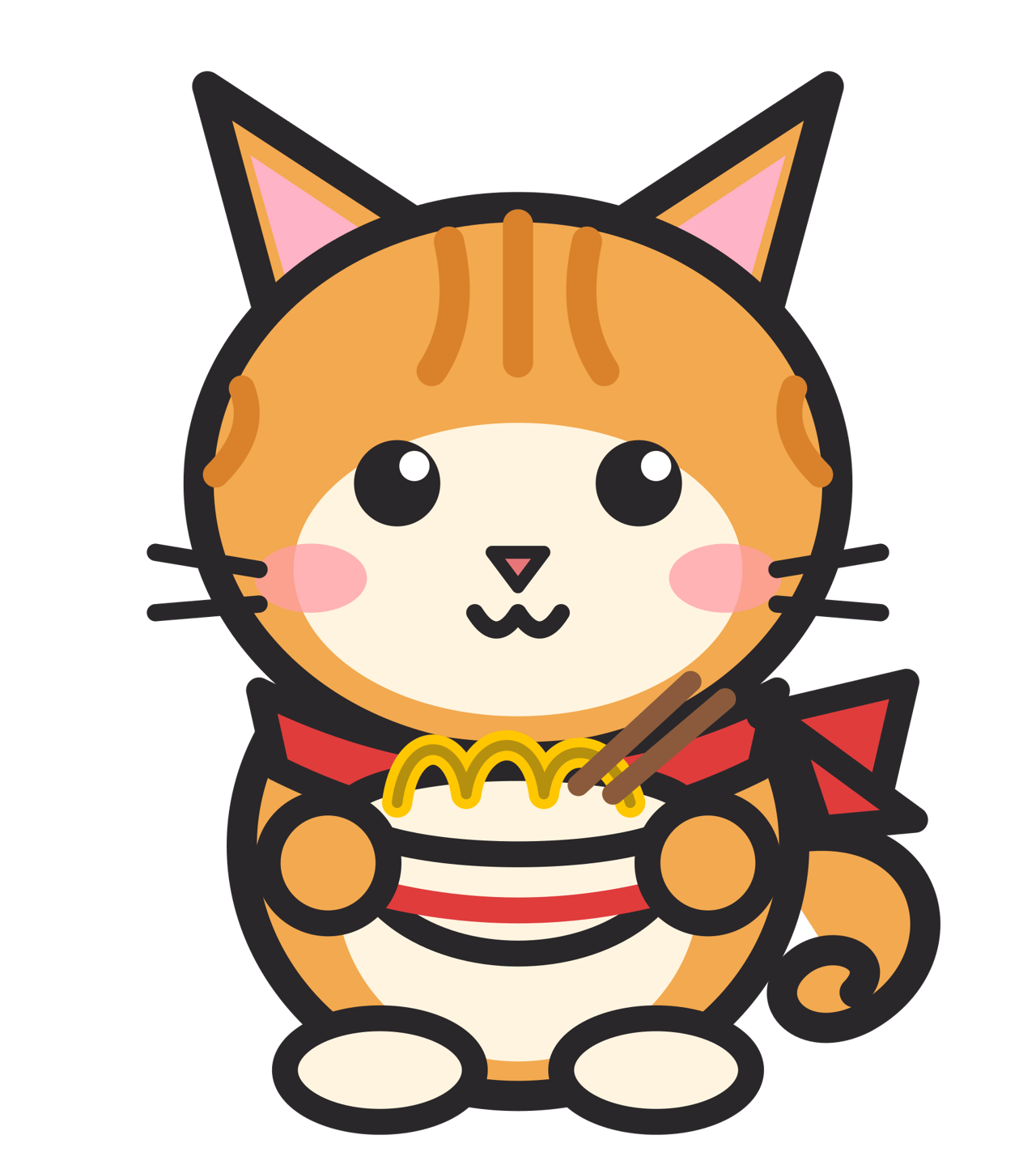 Kuri the Crate Cat holding a bowl of ramen